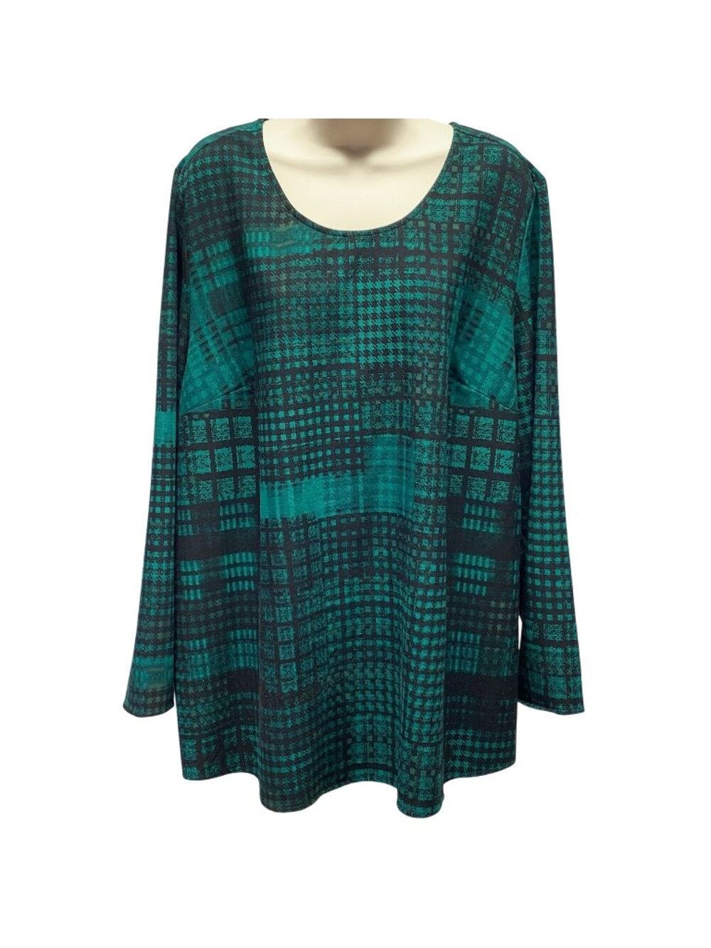 D&Co. Womens Plus Size 2XL Long Sleeve Green & Black Plaid Top